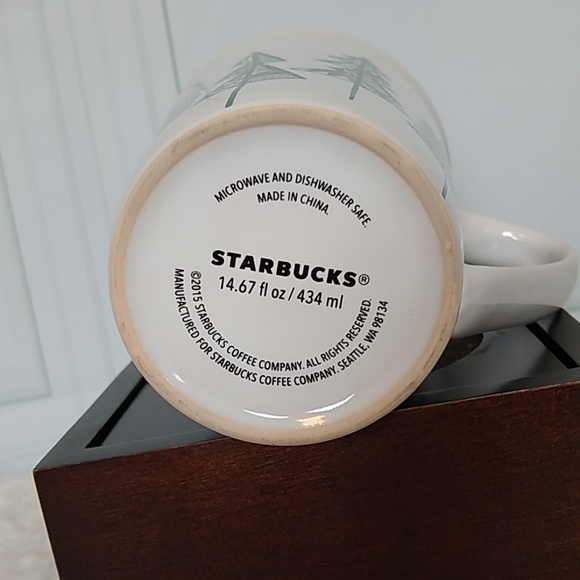 Starbucks 2015 Christmas Tree Green White Tall Handled Coffee Mug 14.67 fl. oz - Picture 6 of 7
